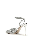 LE SILLA Silver Calf Leather Bos Taurus Stiletto Heel Sandals