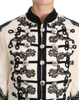 Dolce & Gabbana White Wool Black Floral Baroque Jacket