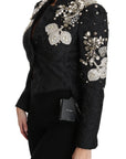 Dolce & Gabbana Black Jacquard Crystal Floral Jacket