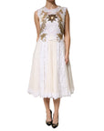 Dolce & Gabbana Ivory Lace Silk Embellished Sleeveless Dress