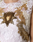 Dolce & Gabbana Ivory Lace Silk Embellished Sleeveless Dress