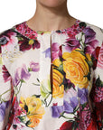 Dolce & Gabbana Multicolor Floral Cotton Longsleeves Midi Dress