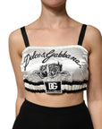 Dolce & Gabbana White Silk Satin Crop Black Logo Bralette Top