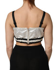 Dolce & Gabbana White Silk Satin Crop Black Logo Bralette Top