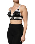 Dolce & Gabbana Black Floral Silk Satin Crop Logo Bralette Top