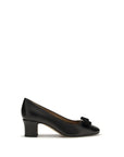 Ferragamo Black Calf Leather Bos Taurus Mid Heel Pumps