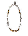 Dolce & Gabbana Silver Tone Brass Chain Beaded Gem DG Logo Bracelet