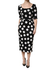Dolce & Gabbana Black White Polka Dot Silk Sheath Midi Dress