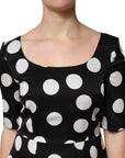 Dolce & Gabbana Black White Polka Dot Silk Sheath Midi Dress