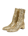 Dolce & Gabbana Gold Sequined Short Boots Stretch Shoes