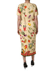 Dolce & Gabbana Beige Fruit PolkaDot Sheath Silk Midi Dress