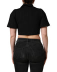 Dolce & Gabbana Black Collared Short Sleeves Cropped Blouse Top