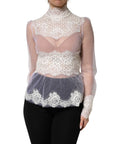Dolce & Gabbana White Nylon Lace Tulle Sheer Long Sleeve Top