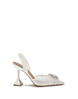 Amina Muaddi White Cotton Stiletto Heel Sandals