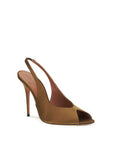 Amina Muaddi Brown Silk Stiletto Heel Sandals