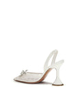 Amina Muaddi White Cotton Stiletto Heel Sandals
