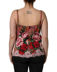 Dolce & Gabbana Brown Rose Print Satin Lace Camisole Tank Top