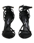 Dolce & Gabbana Black Leather Stiletto Heel Sandals Shoes