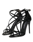 Dolce & Gabbana Black Leather Stiletto Heel Sandals Shoes