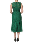 Dolce & Gabbana Green Floral Lace Cotton Sleeveless Midi Dress