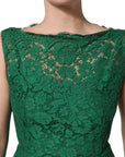 Dolce & Gabbana Green Floral Lace Cotton Sleeveless Midi Dress