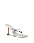 Amina Muaddi Silver Calf Leather Bos Taurus Stiletto Heel Sandals
