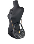 Versace Quilted Black Leather Half Moon Chain Crossbody Bag
