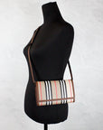 Burberry Hannah Icon Stripe Archive Tan E-Canvas Leather Wallet Crossbody Bag