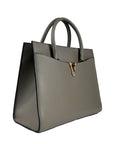 Versace Virtus Large Leather Top Handle Satchel Bag Tote Gray