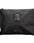 Versace Large Black Nylon Fabric Medusa Convertible Pouch Clutch Wristlet Bag