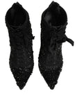 Dolce & Gabbana Black Embellished Mesh Ankle Boots Shoes