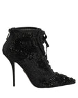 Dolce & Gabbana Black Embellished Mesh Ankle Boots Shoes