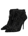 Dolce & Gabbana Black Embellished Mesh Ankle Boots Shoes
