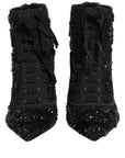 Dolce & Gabbana Black Embellished Mesh Ankle Boots Shoes