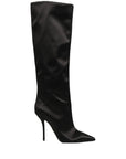 Dolce & Gabbana Black Satin Knee High Stiletto Boots Shoes