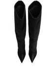 Dolce & Gabbana Black Satin Knee High Stiletto Boots Shoes