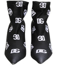 Dolce & Gabbana Black Logo Stretch Heels Ankle Boots Shoes