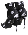 Dolce & Gabbana Black Logo Stretch Heels Ankle Boots Shoes