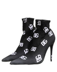 Dolce & Gabbana Black Logo Stretch Heels Ankle Boots Shoes