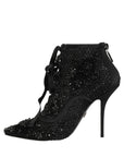 Dolce & Gabbana Black Embellished Mesh Ankle Boots Shoes