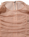 Dolce & Gabbana Beige Cotton Mesh Ruched Sheath Midi Dress