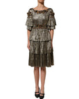 Dolce & Gabbana Metallic Gold Embellished Tiered Midi Dress