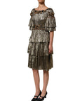 Dolce & Gabbana Metallic Gold Embellished Tiered Midi Dress