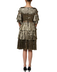 Dolce & Gabbana Metallic Gold Embellished Tiered Midi Dress