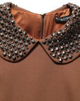 Dolce & Gabbana Brown Wool Rhinestone Embellished Midi Dress