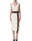 Dolce & Gabbana White Leopard Sleeveless Sheath Midi Dress
