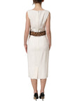 Dolce & Gabbana White Leopard Sleeveless Sheath Midi Dress