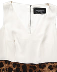 Dolce & Gabbana White Leopard Sleeveless Sheath Midi Dress
