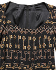 Dolce & Gabbana Black Key Print Long Sleeves Sheath Midi Dress