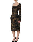 Dolce & Gabbana Black Key Print Long Sleeves Sheath Midi Dress